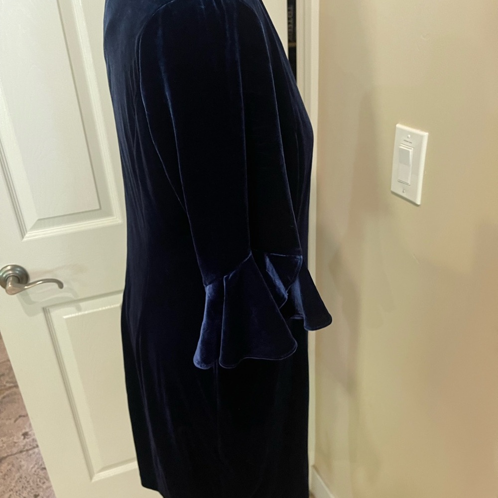 DKNY Deep Blue Velvet Long Sleeve Dress - Picture 4 of 11